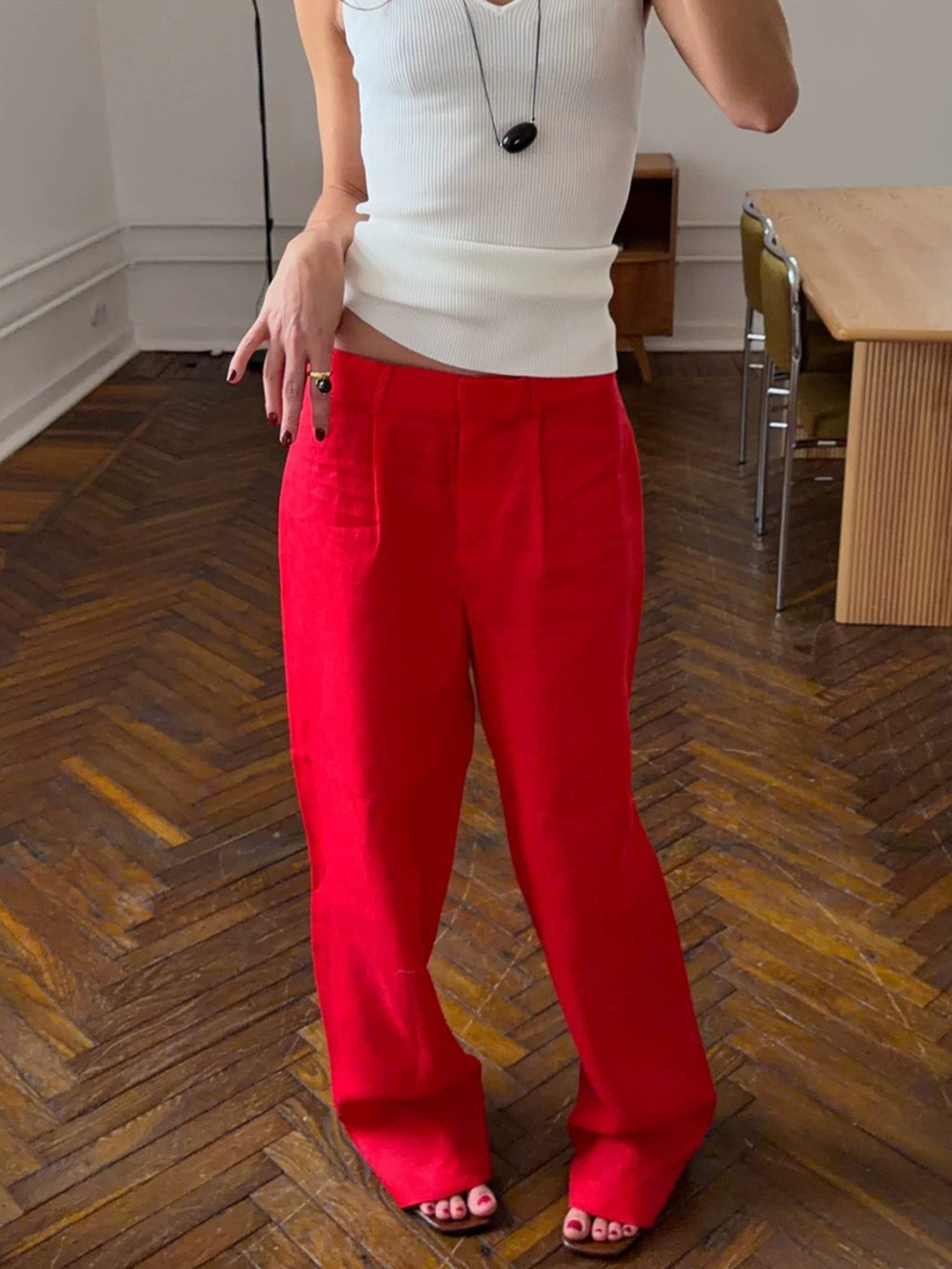 ZARA Womens Linen Wide Leg Pants High Waist Flowy Casual Straight Spring Summer